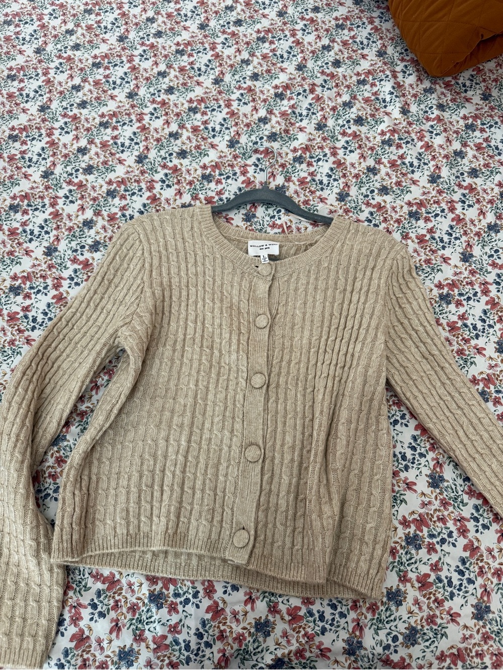 Neutral Cable-Knit Button-Up Cardigan Sweater - Beige